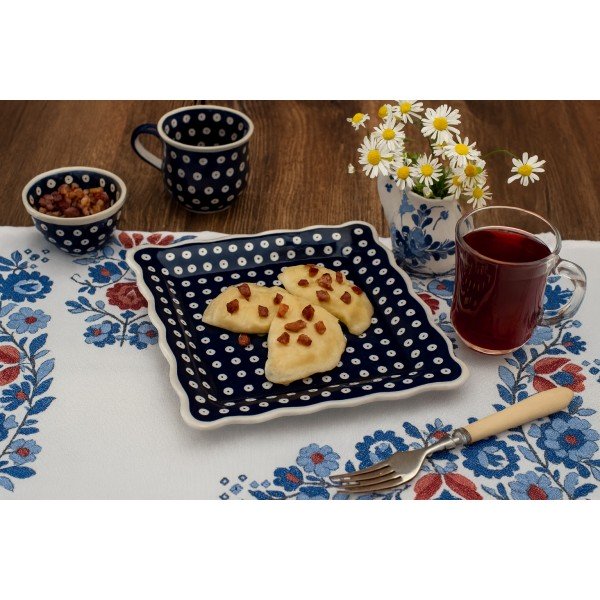 Talerz kwadratowy 24cm Bolesławiec Kropki 42