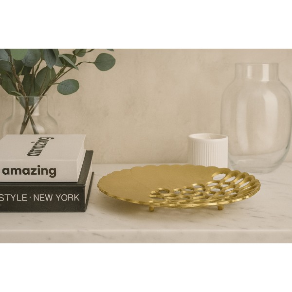 Patera ozdobna ażurowa 30 cm Liść złoty