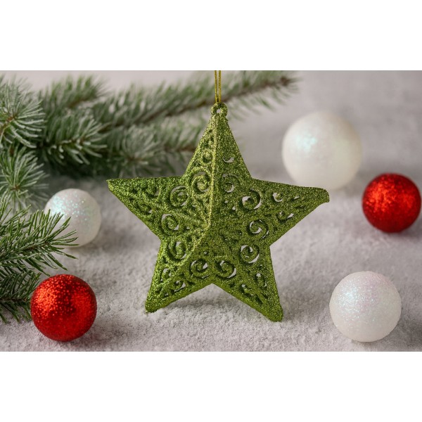 4x Ozdoba świąteczna zielona gwiazdka