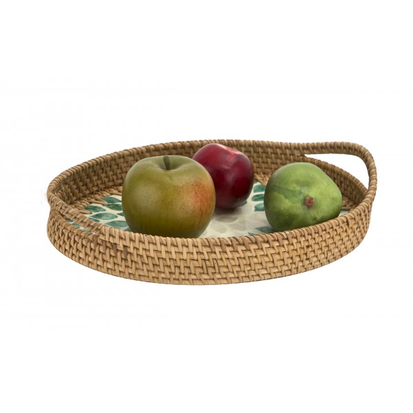 Taca dekoracyjna rattanowa 35,5x22x3cm Natural turkusowa owalna