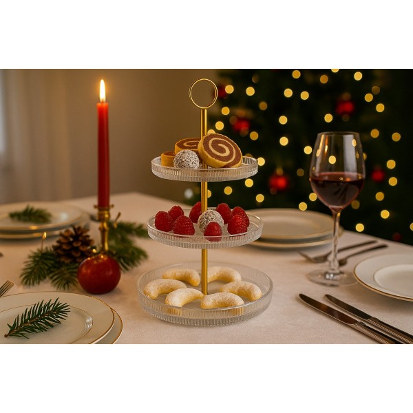 Patera trzypoziomowa 29 cm Curly złota AMBITION