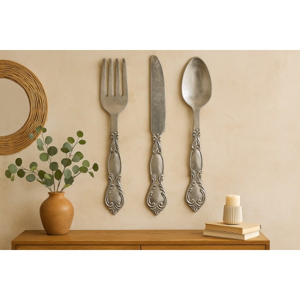 Dekoracja metalowy komplet sztućców 3 szt. 62 cm