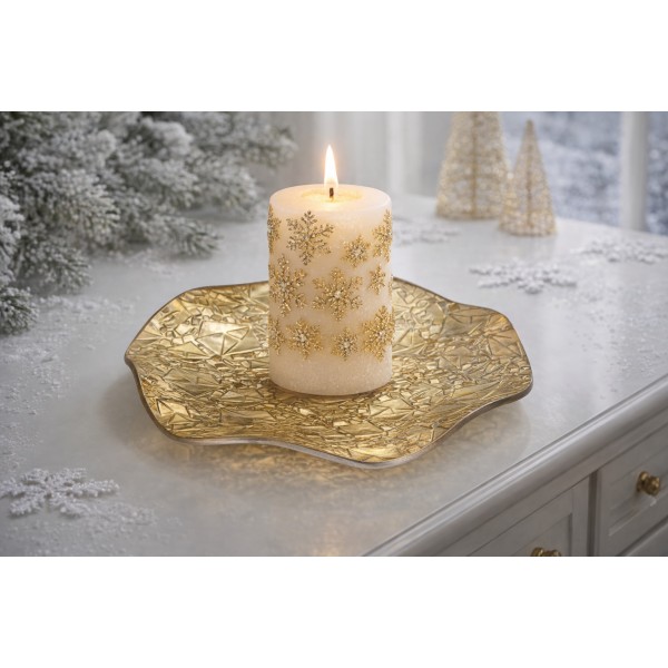 Podstawka szklana 20 cm falowana złota RF0704