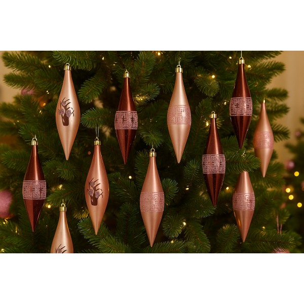 Komplet 9 bombek plastikowych 15 cm Sople róż burgund