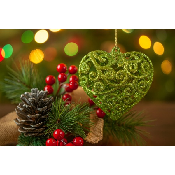6x Bombka zielona serce