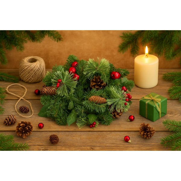 Ozdoba świąteczna wianek z ozdobami