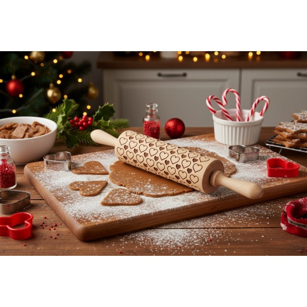 Wałek grawerowany ODETTE 20cm Serduszka wzór 1