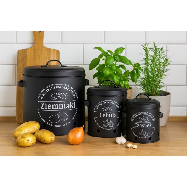 Komplet 3 pojemników do przechowywania Ziemniaki Cebula Czosnek