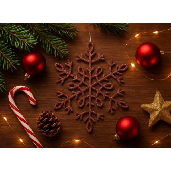 12x Ozdoba świąteczna śnieżynka czerwona