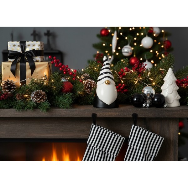 Figurka świąteczna Skrzat 18 cm czarno biały