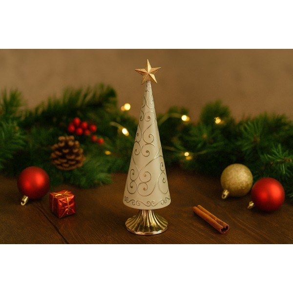 Figurka świąteczna Choinka beżowo-złota 47 cm