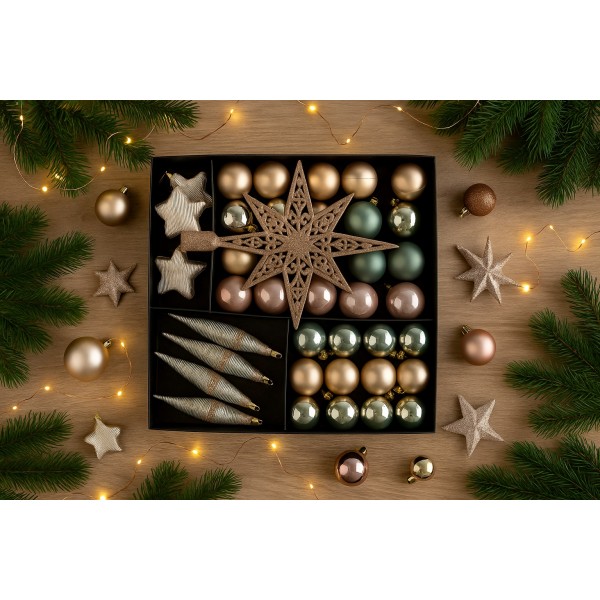 Zestaw bombek z gwiazdą złoto/srebro 3301