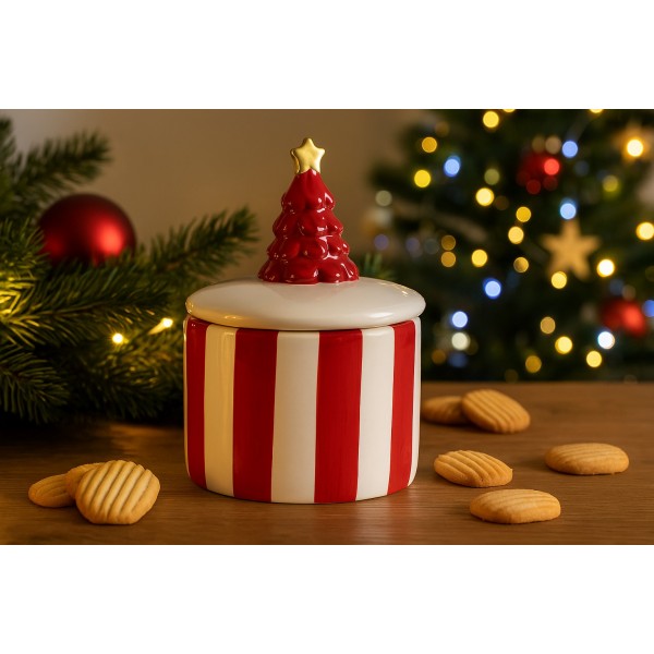 Pojemnik ceramiczny na ciastka Paski czerwono-białe 84497
