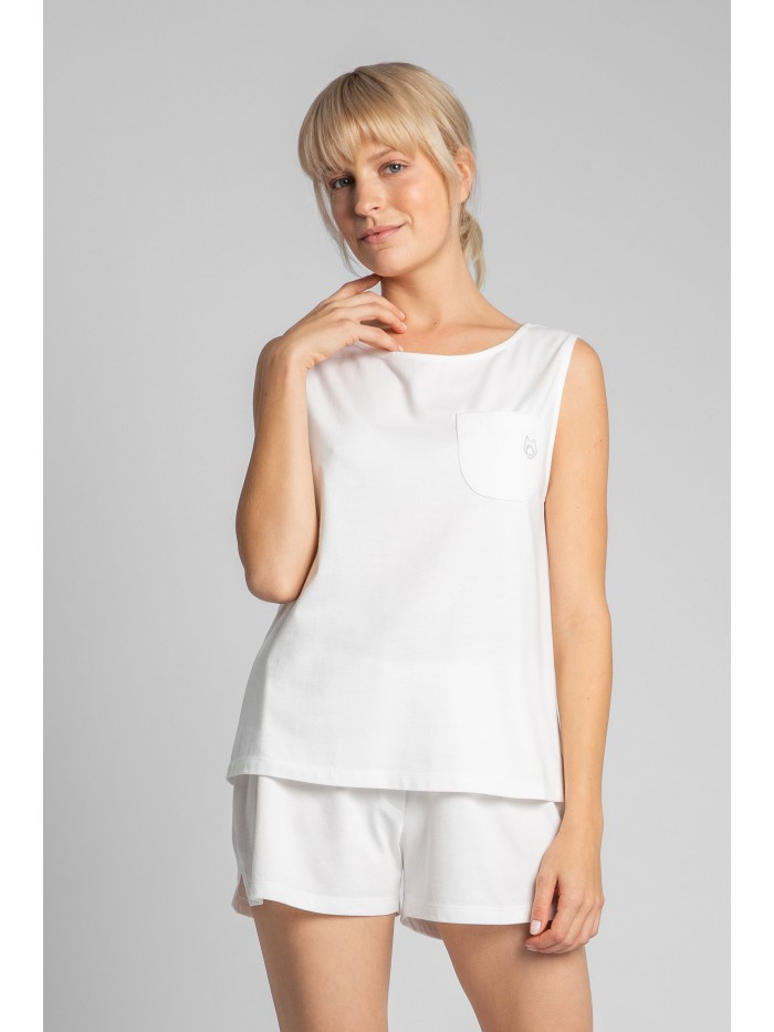 LA015 Bawełniany top do spania bez rękawów - ecru