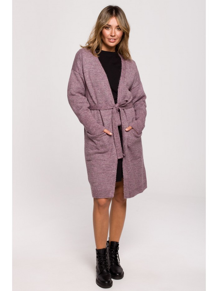 BK077 Kardigan z paskiem - wrzosowy