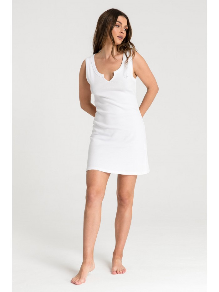 LA069 Koszulka nocna bez rękawów - biała