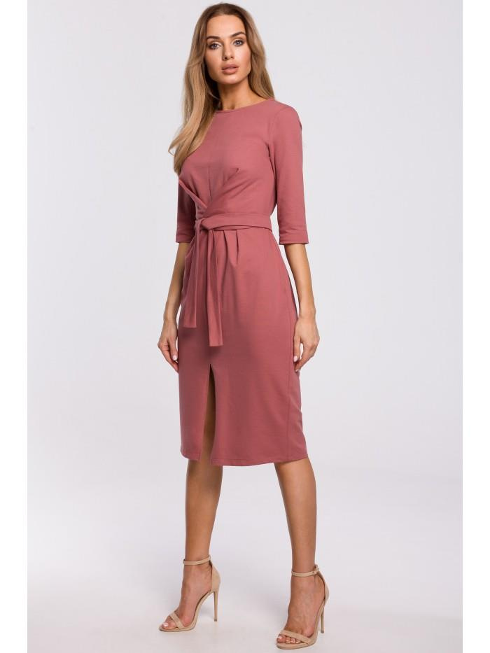 M496 Sukienka z efektownym wiązaniem - róż indyjski