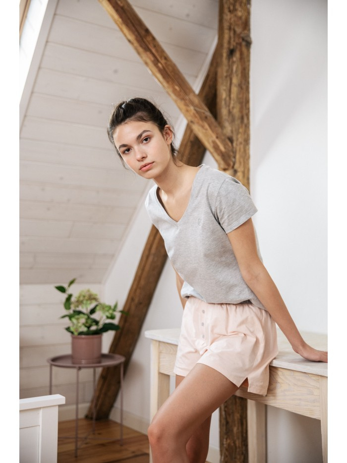 LA014 T-shirt do spania z dekoltem w serek - popielaty