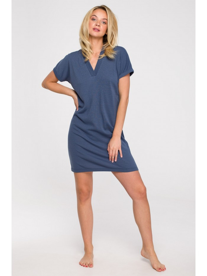 LA120 Prążkowana koszulka do spania - niebieska