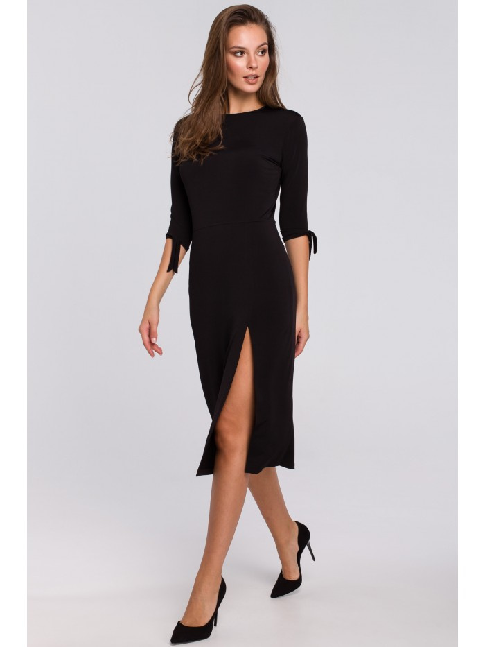 K007 Sukienka z wiązaniami przy rękawach - czarna