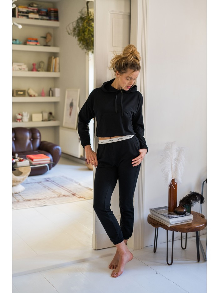 LA102 Spodnie typu joggers z gumą logowaną - czarne