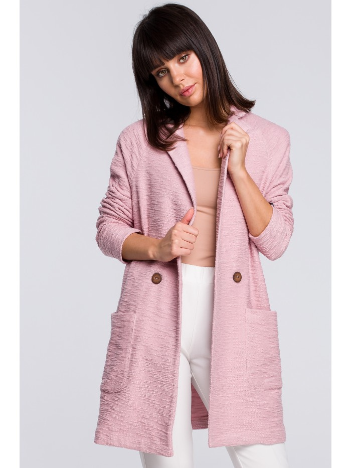B099 Płaszcz na jeden guzik - pudrowy