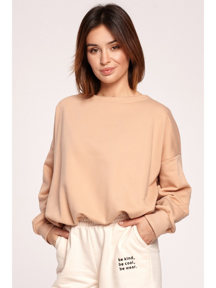 B185 Bluza Z Dekoltem Na Plecach - beżowa