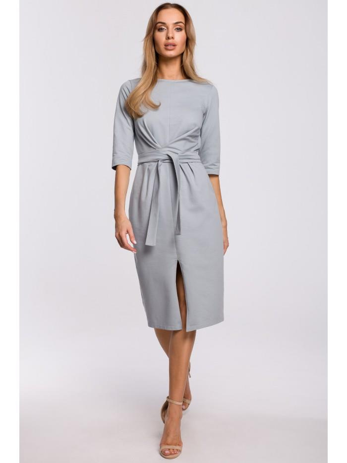 M496 Sukienka z efektownym wiązaniem - kolor gołębi