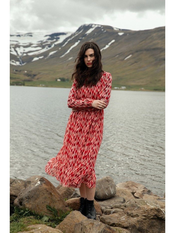 S320 Sukienka szyfonowa z falbaną - model 1