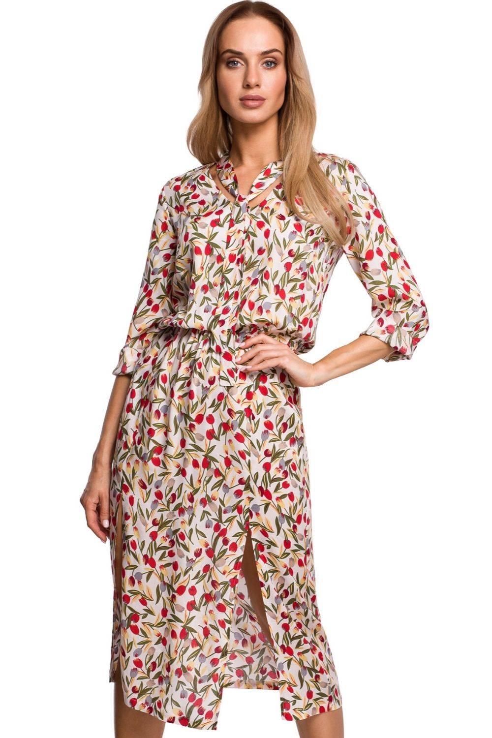 Sukienka boho w kwiaty z wiskozy z gumką w pasie długość midi