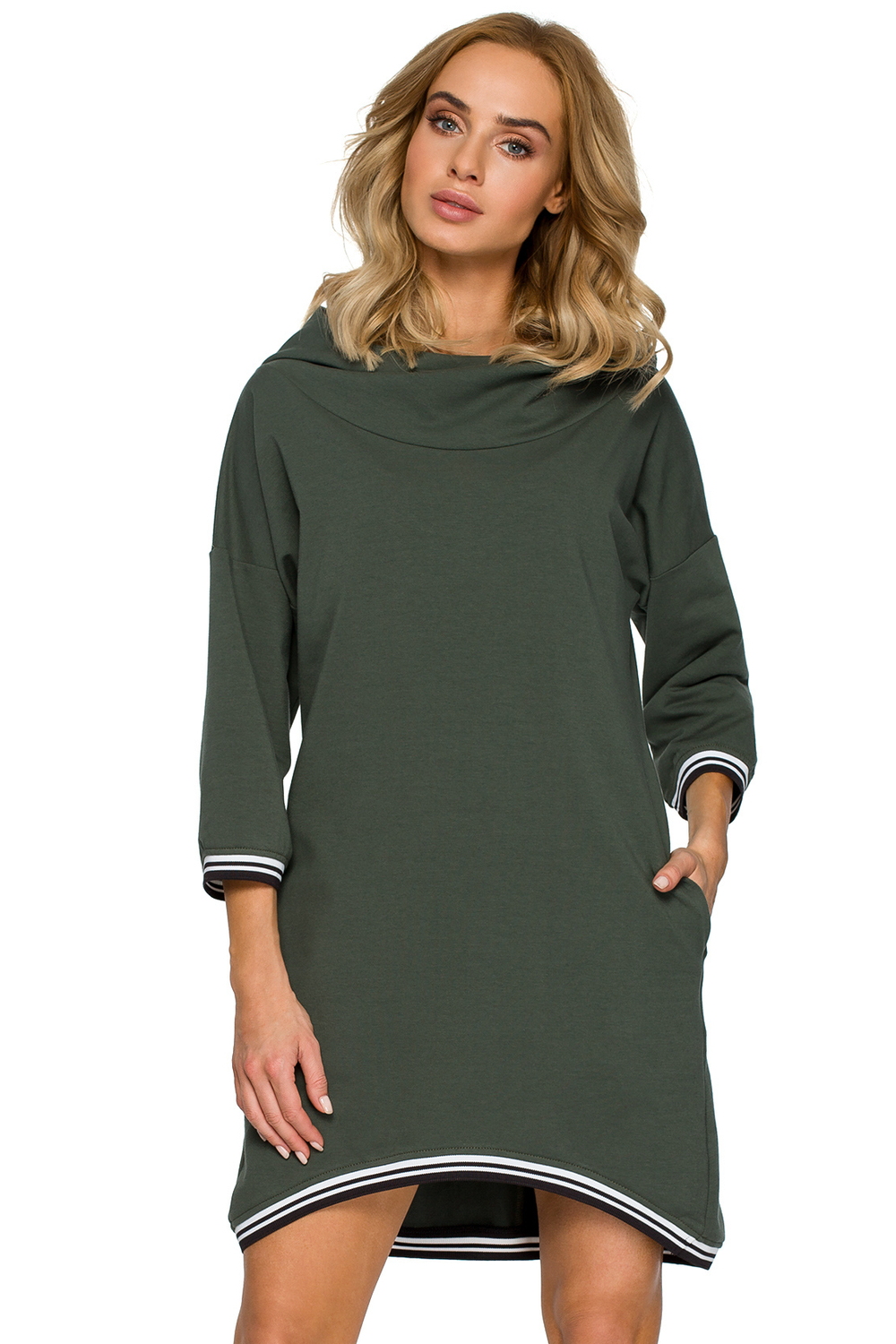 Sukienka sportowa z kapturem i kieszeniami asymetryczna mini zielona