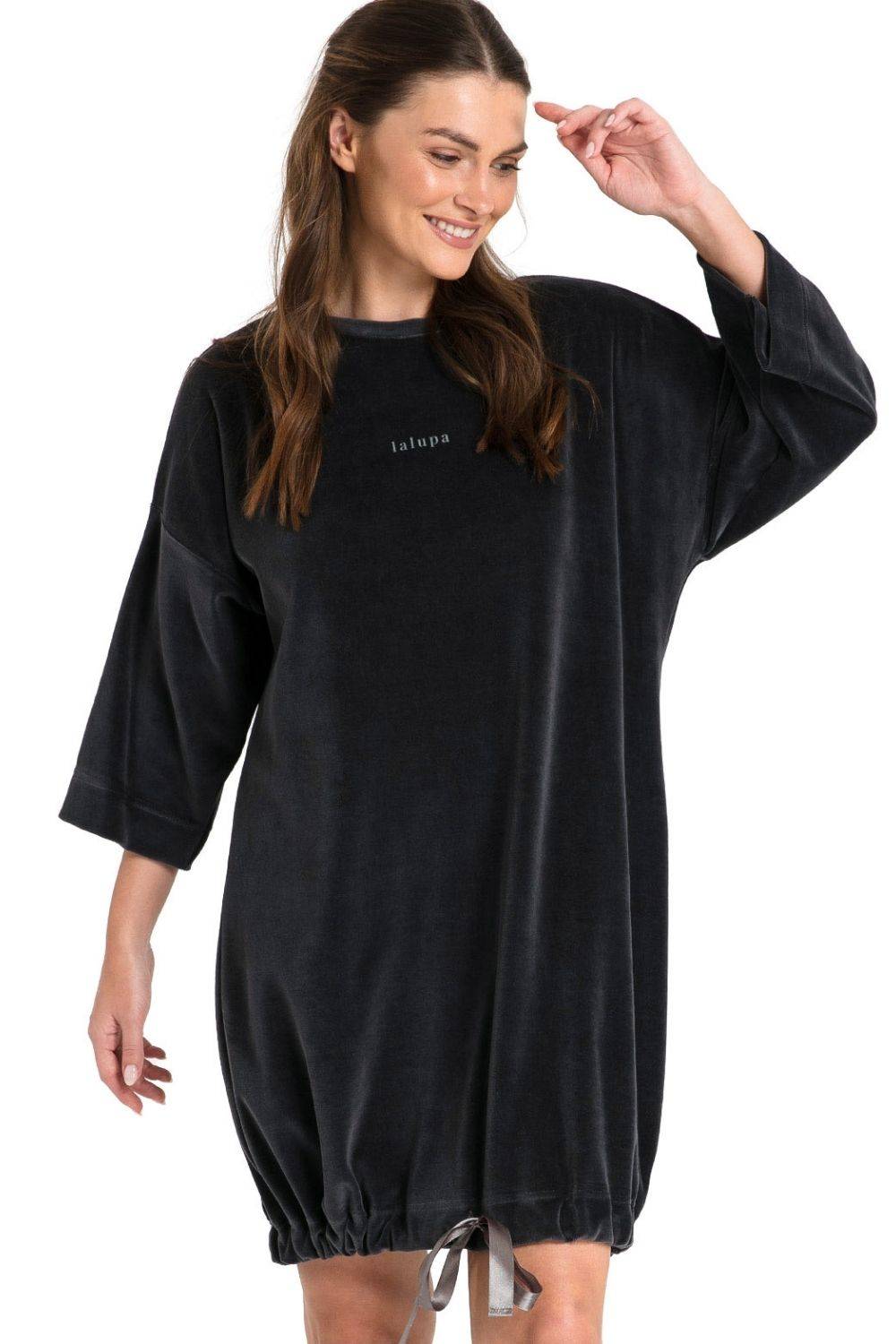 Welurowa sukienka tunika ze ściągaczem na dole