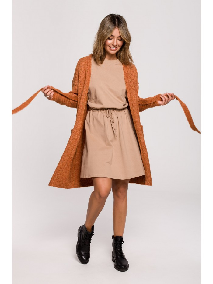 BK077 Kardigan z paskiem - pomarańczowy