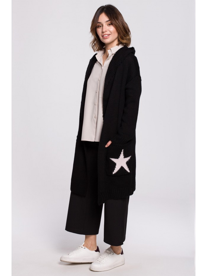 BK063 Kardigan z motywem gwiazdy - czarno-pudrowy