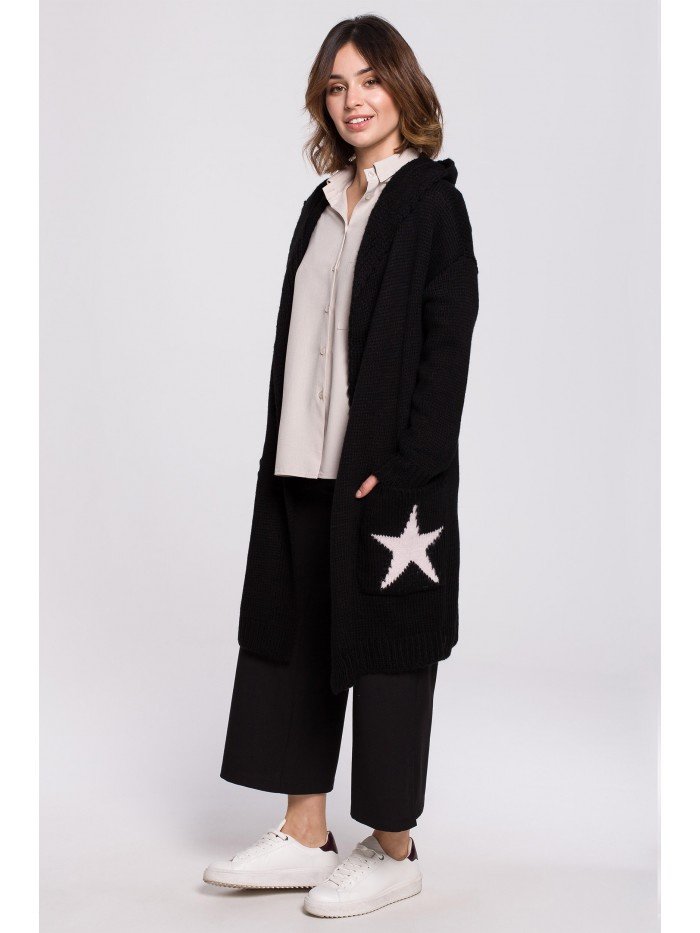 BK063 Kardigan z motywem gwiazdy - czarno-pudrowy