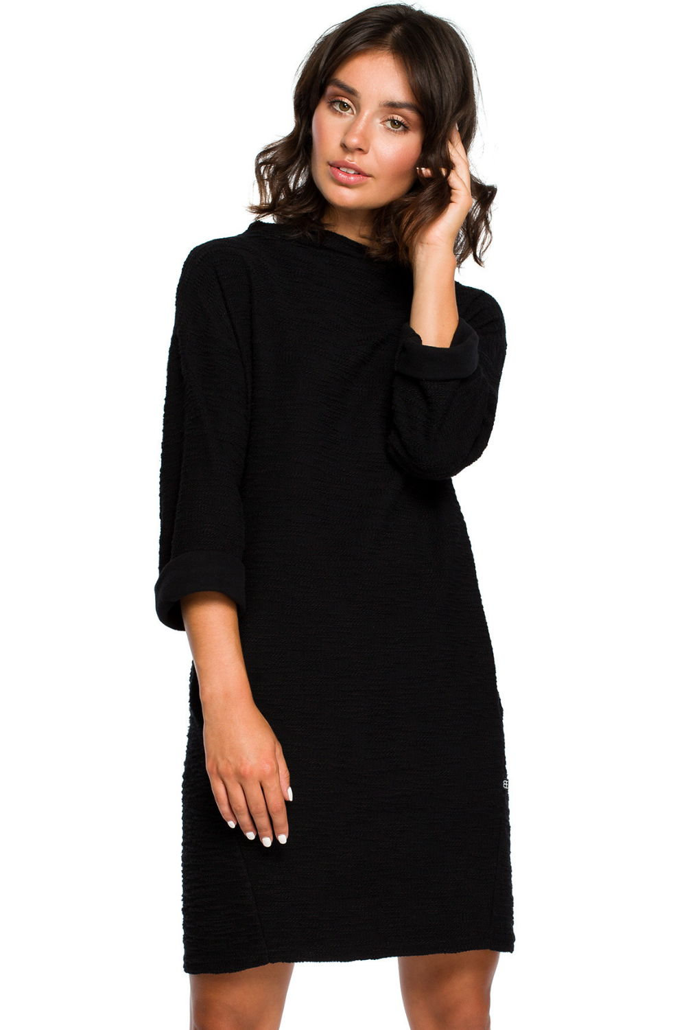 Ciepła dzianinowa sukienka z kieszeniami sportowy styl czarna bawełna