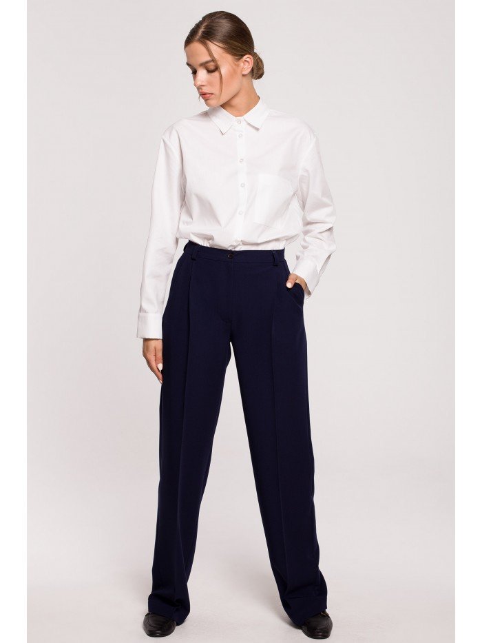 S283 Spodnie klasyczne na kant - granatowe
