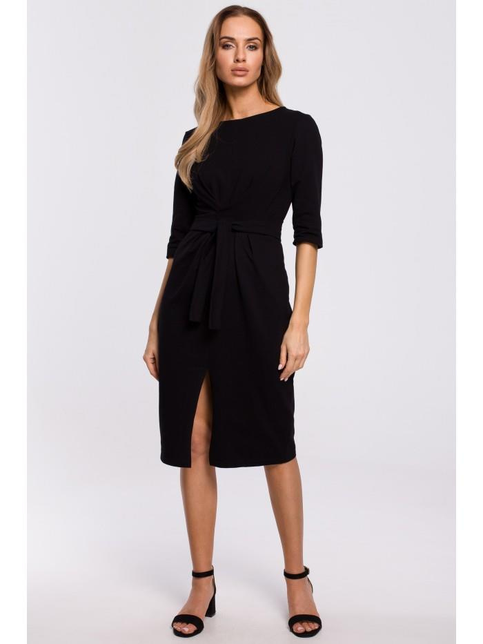 M496 Sukienka z efektownym wiązaniem - czarna