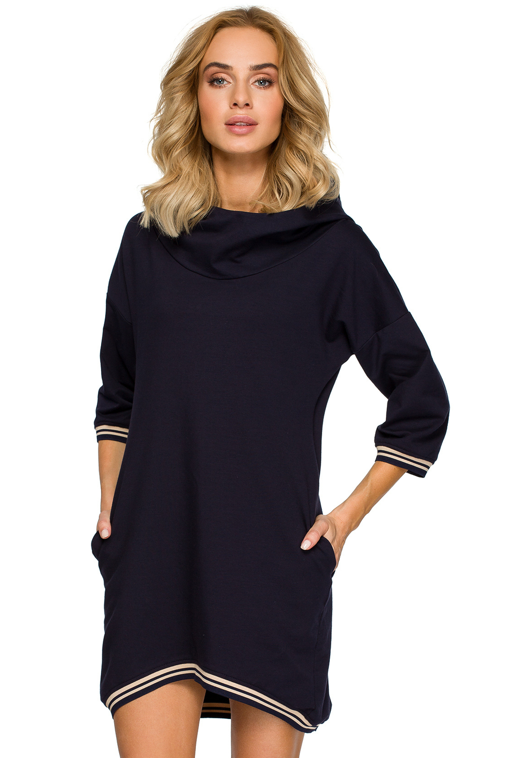 Sukienka sportowa z kapturem i kieszeniami asymetryczna mini granatowa