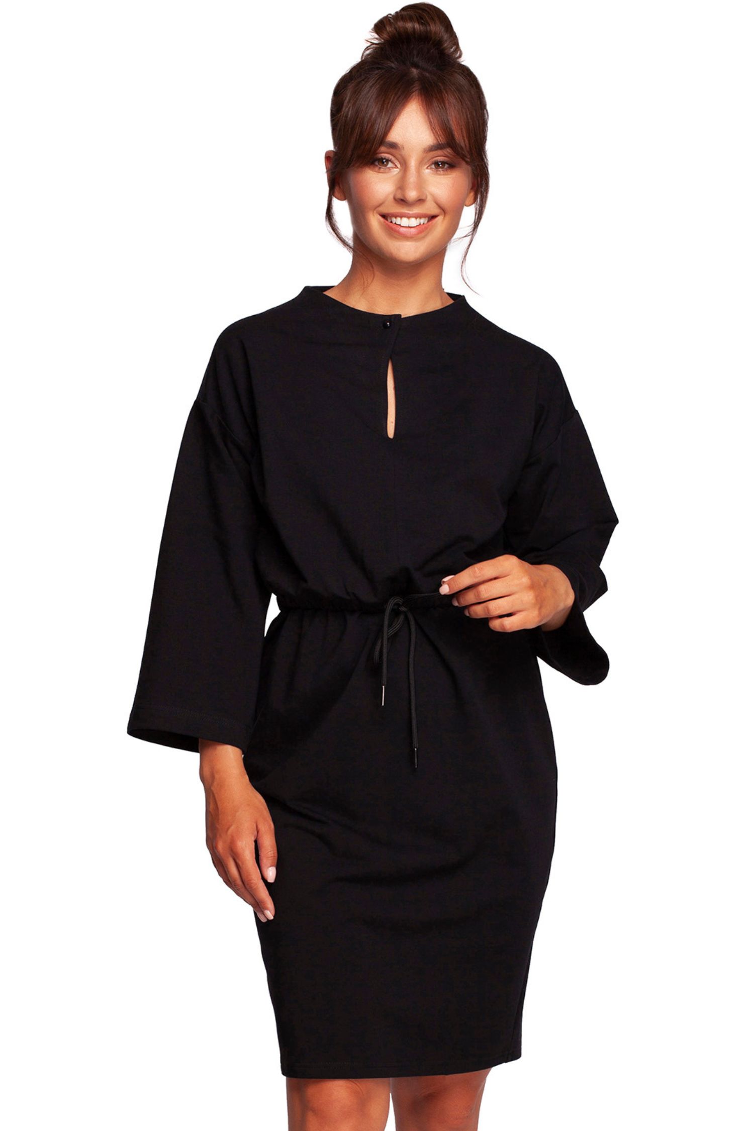 Sukienka ze ściągaczem czarna bawełniana dzianina