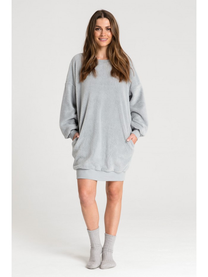 LA082 Pluszowa tunika z dekoltem - popielata