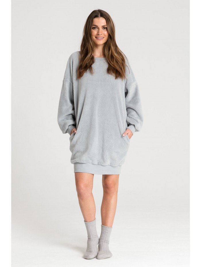 LA082 Pluszowa tunika z dekoltem - popielata