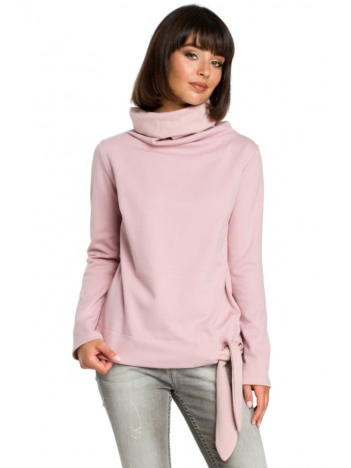 B085 Stylowa bluza z wiązaniem - pudrowa