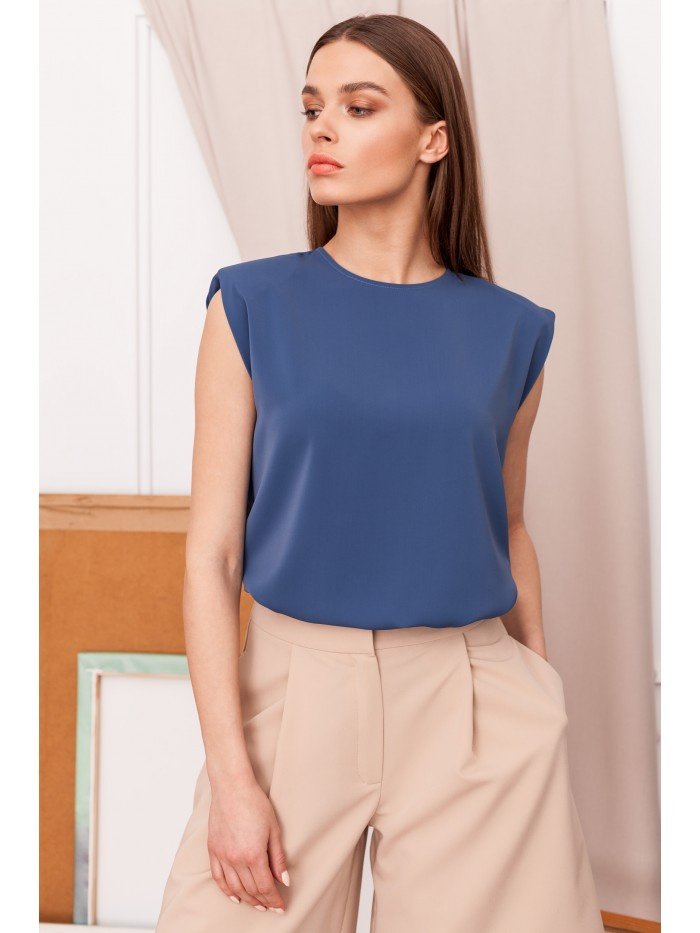 S260 Bluzka bez rękawów z poduszkami na ramionach - niebieska