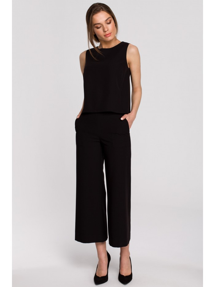 S256 Spodnie z szerokimi nogawkami długości 7/8 - czarne