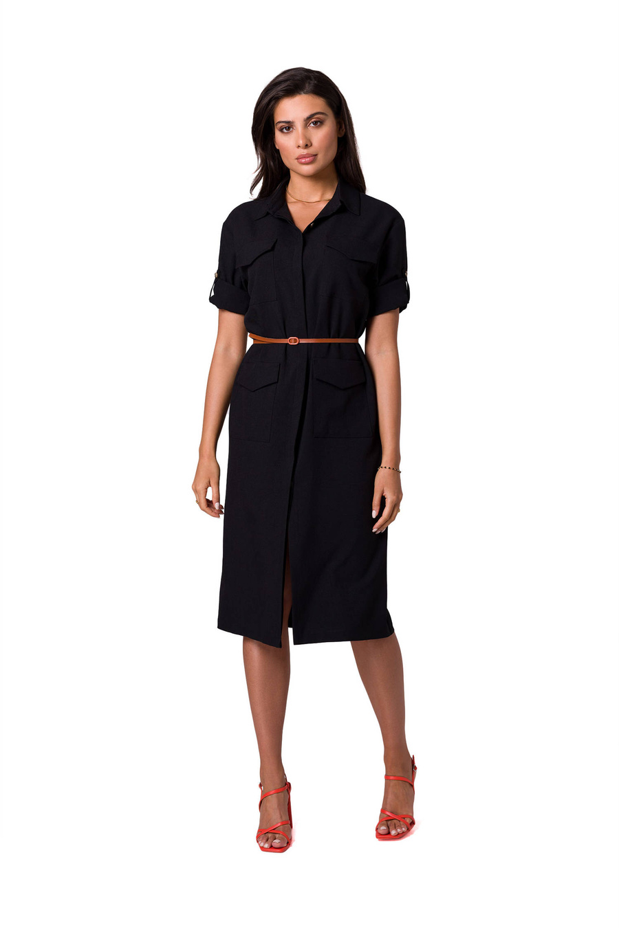 Sukienka koszulowa z kołnierzykiem i kieszeniami czarna