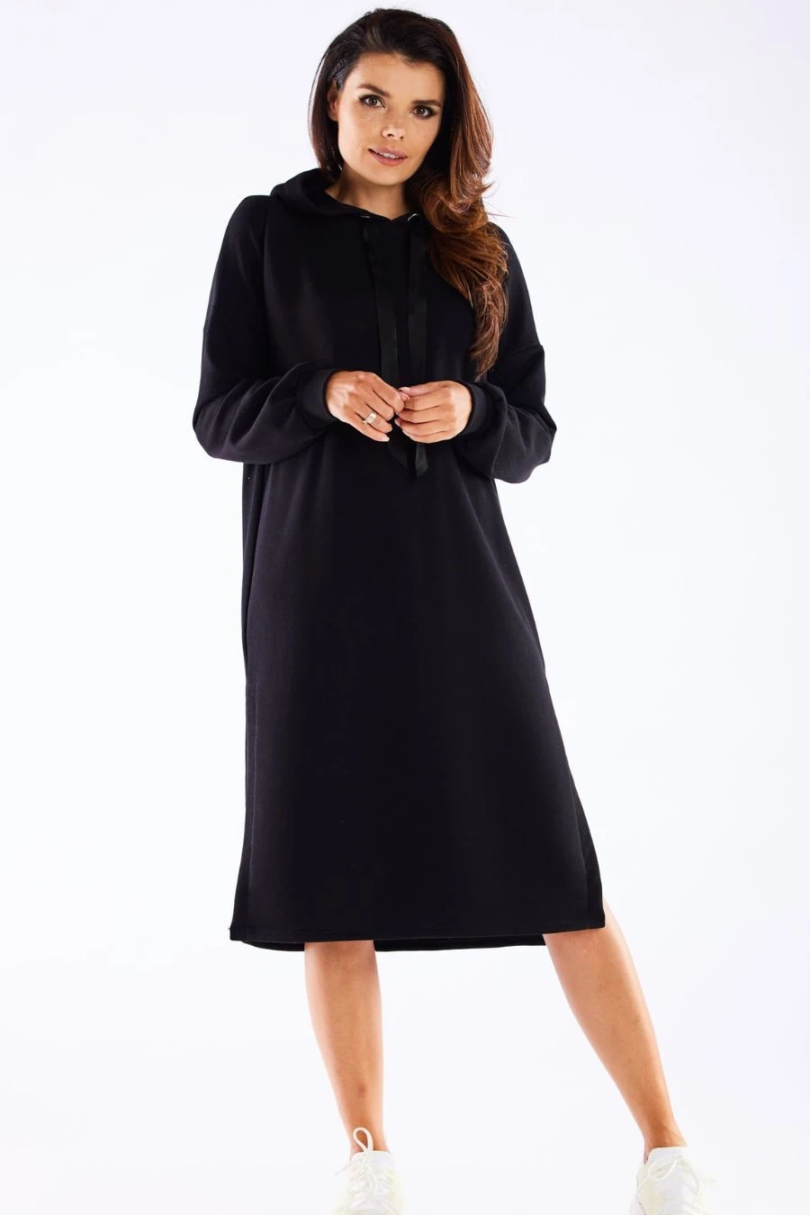 Bluzowa sukienka z kapturem bawełna premium czarna