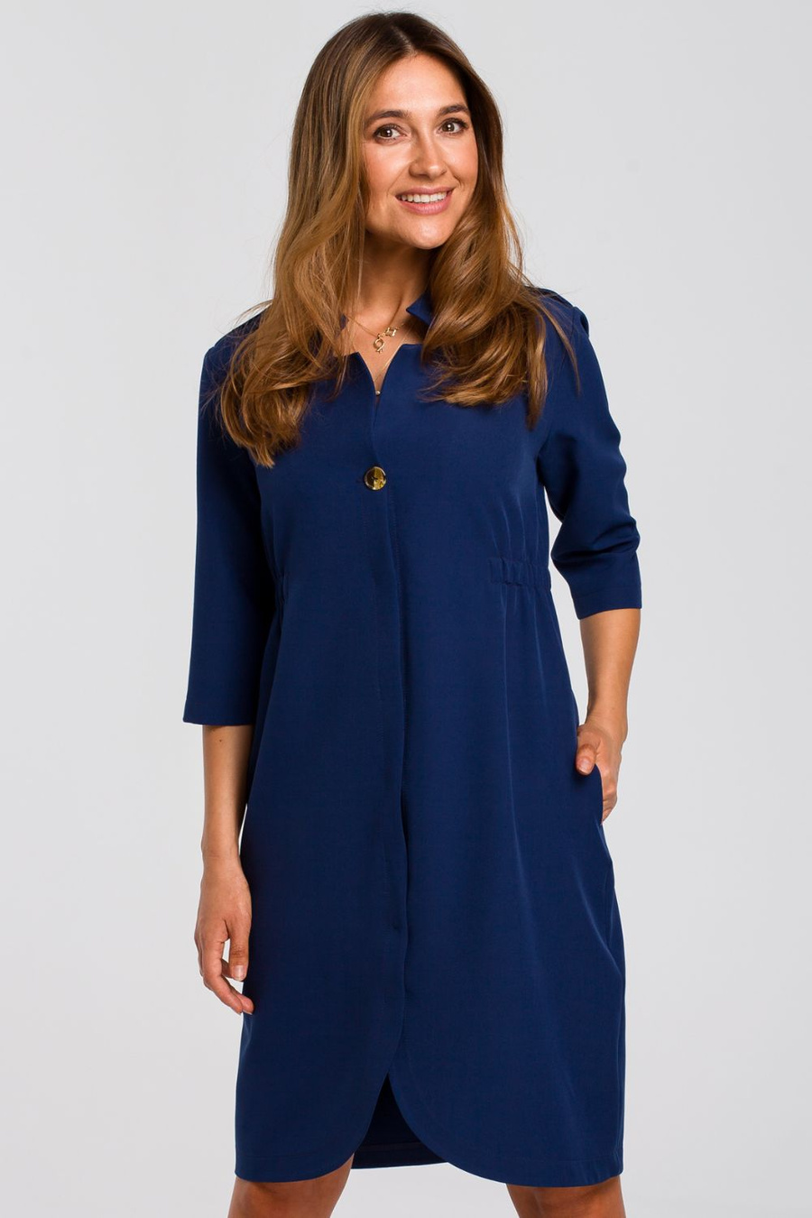 Sukienka marynarka elegancka żakietowa asymetryczna midi granatowa