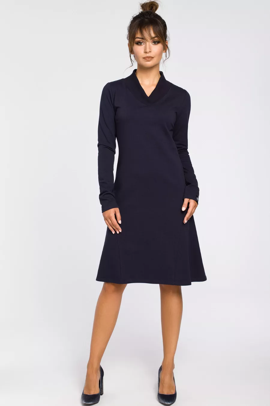 Sukienka trapezowa z bawełnianej dzianiny granatowa