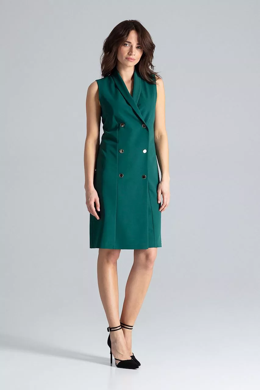 Elegancka żakietowa sukienka z kopertowym dekoltem zielona